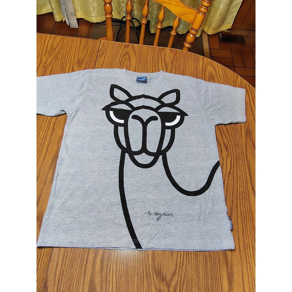 Bo Bendixen Men Large Gray Camel Graphic T-Shirt Danish Artist Cotton Tee - Picture 2 of 10
